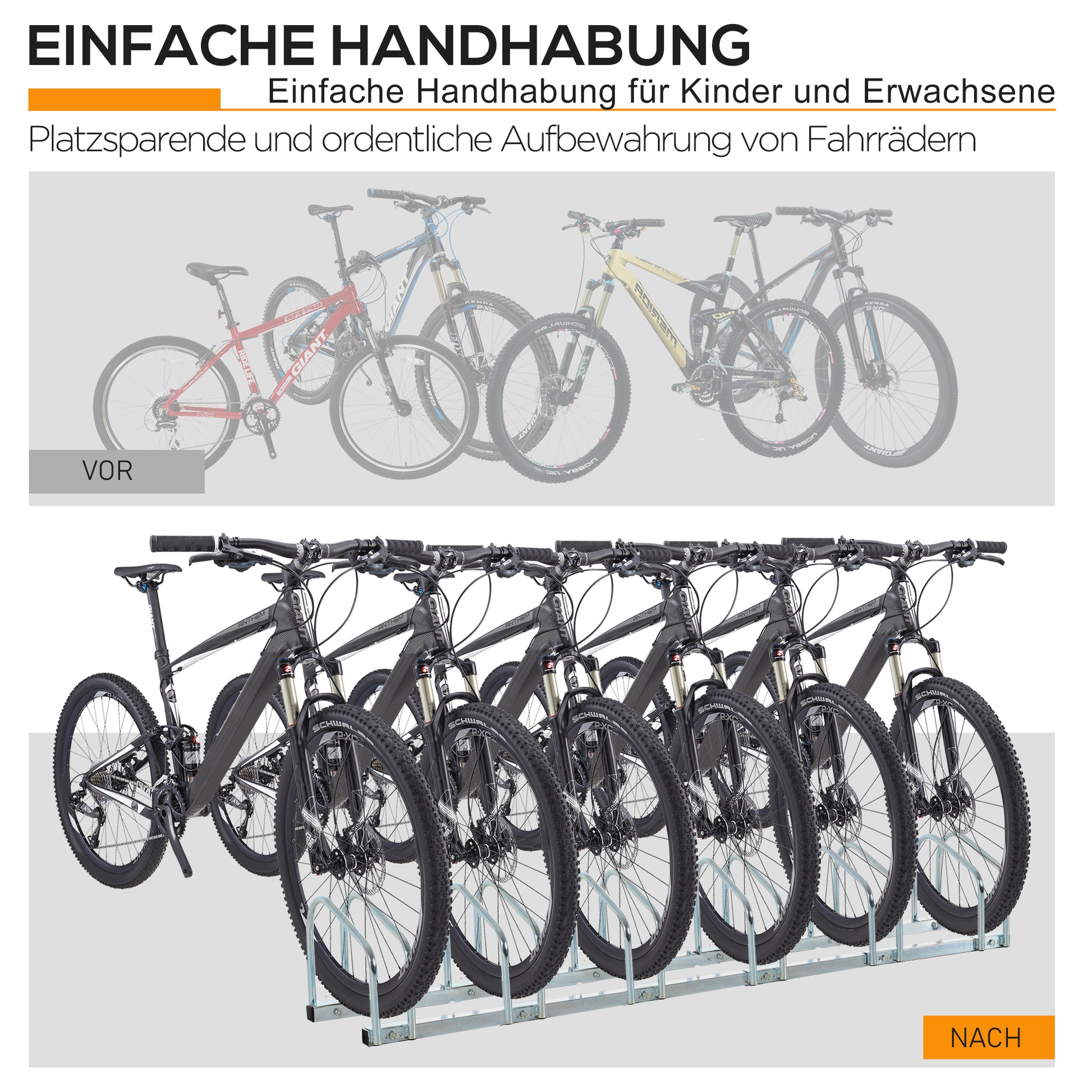 Bike Stand Bicycle Rack Multiple Stand Display Stand Bike Rack Weatherproof Durable Floor and Wall Mount Steel for up to 6 Bikes Silver 179 x 33 x 27 cm