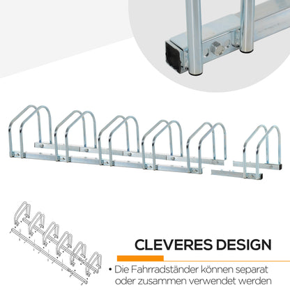 Bike Stand Bicycle Rack Multiple Stand Display Stand Bike Rack Weatherproof Durable Floor and Wall Mount Steel for up to 6 Bikes Silver 179 x 33 x 27 cm