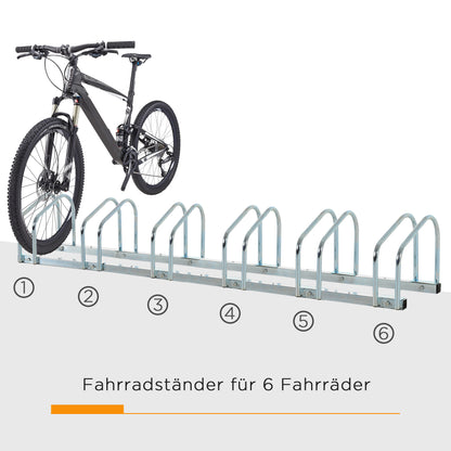 Bike Stand Bicycle Rack Multiple Stand Display Stand Bike Rack Weatherproof Durable Floor and Wall Mount Steel for up to 6 Bikes Silver 179 x 33 x 27 cm
