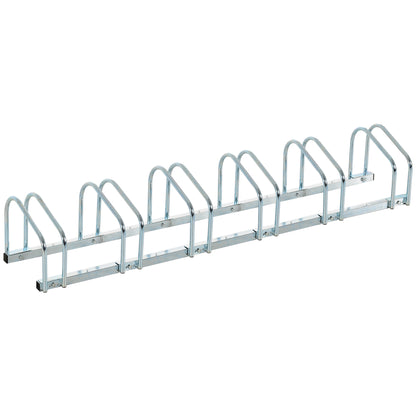 Bike Stand Bicycle Rack Multiple Stand Display Stand Bike Rack Weatherproof Durable Floor and Wall Mount Steel for up to 6 Bikes Silver 179 x 33 x 27 cm