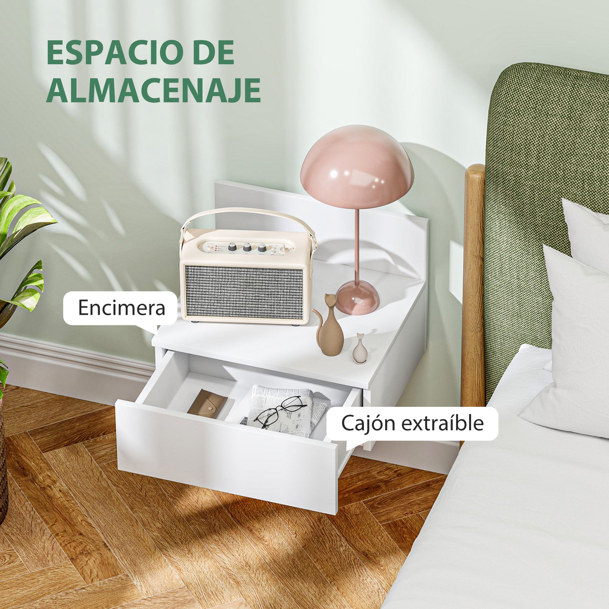 Set of 2 Floating Bedside Tables Nightstands for Bedroom with Drawer Bedside Tables for Bedroom Living Room Home 43x36.5x30.5 cm White