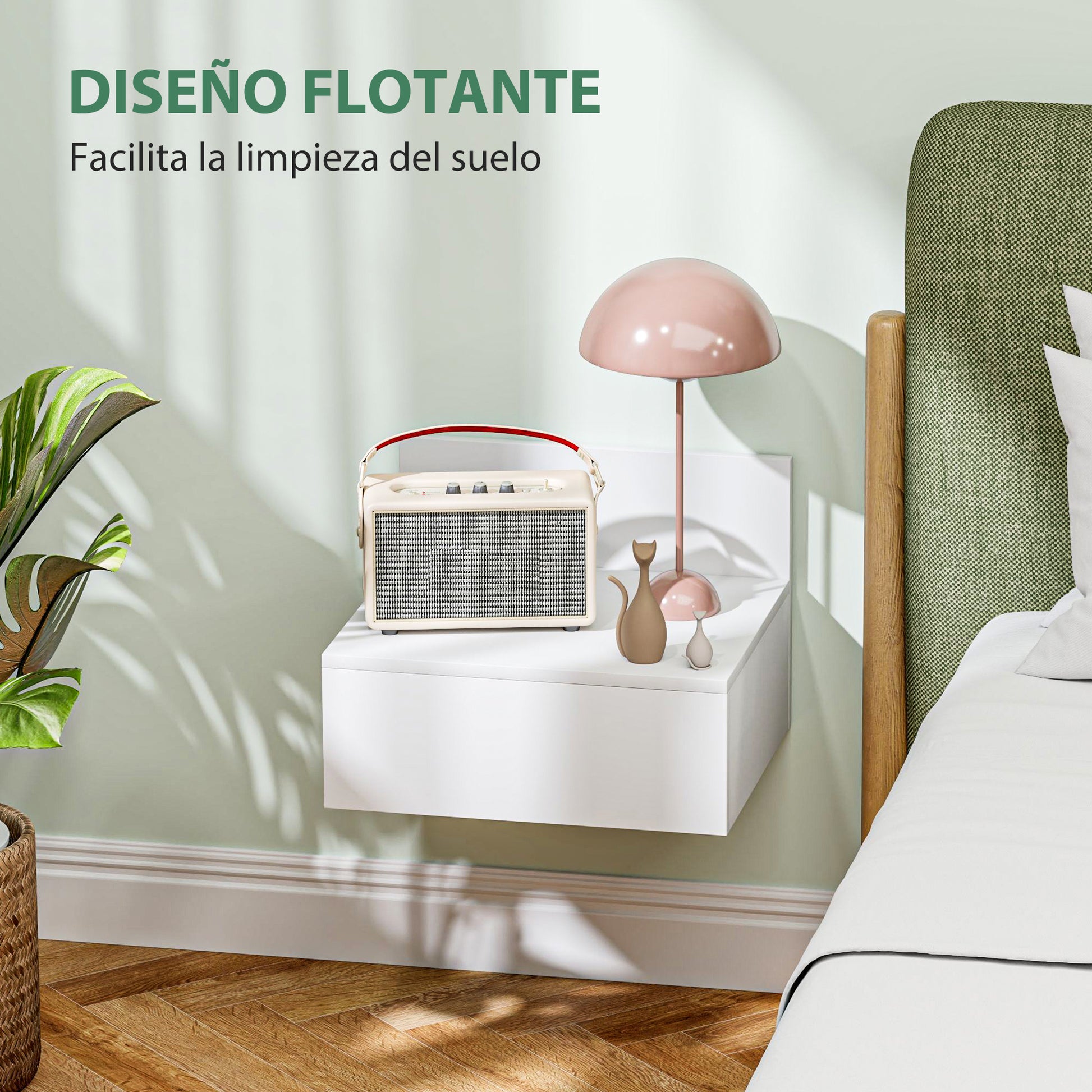 Set of 2 Floating Bedside Tables Nightstands for Bedroom with Drawer Bedside Tables for Bedroom Living Room Home 43x36.5x30.5 cm White