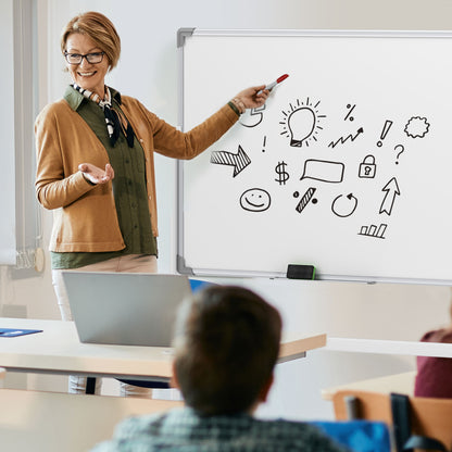 Double-Sided Magnetic Whiteboard 120 x 90 cm Magnetic Board with Pen Tray and Aluminum Frame Rotating Mobile Magnet for Office, Home