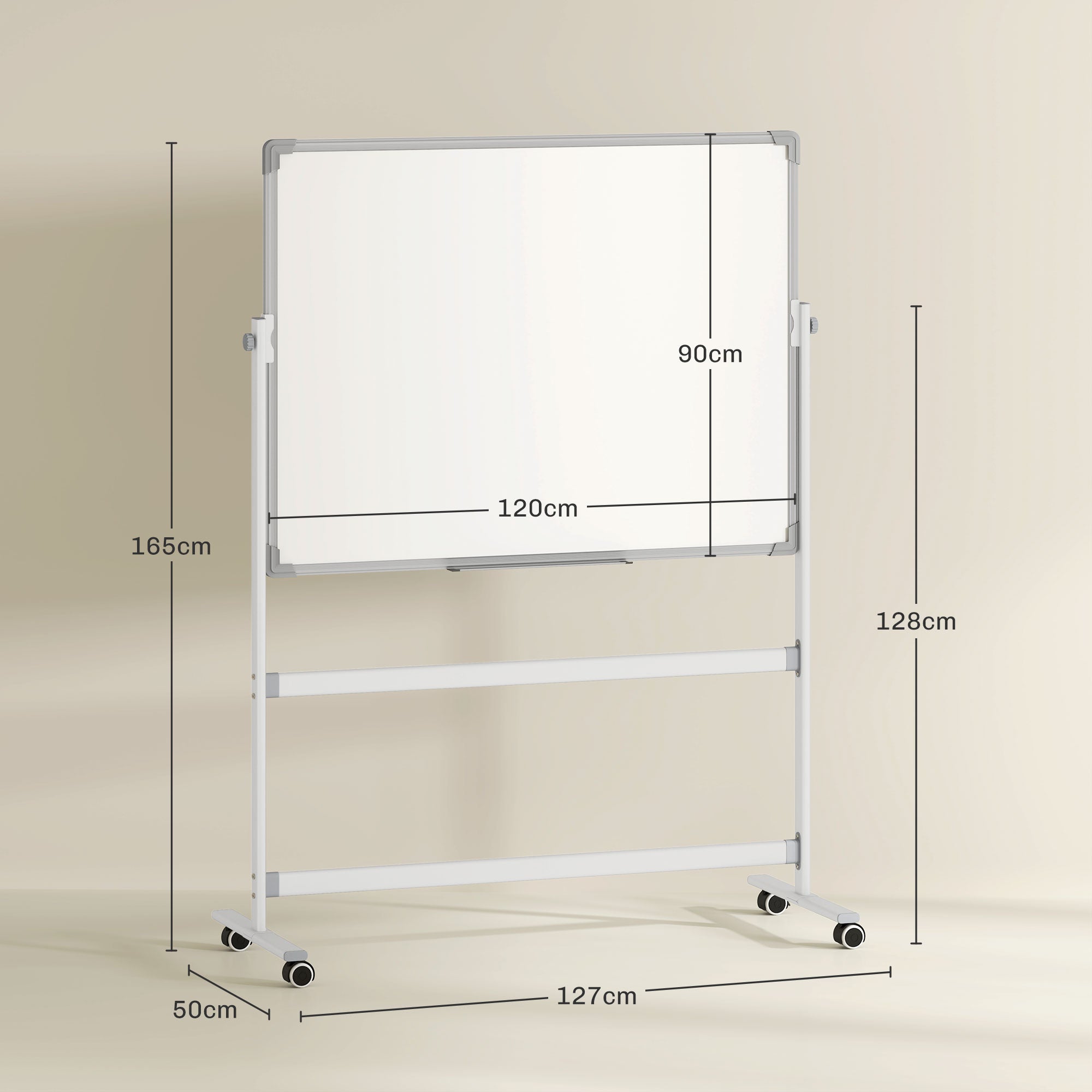 Double-Sided Magnetic Whiteboard 120 x 90 cm Magnetic Board with Pen Tray and Aluminum Frame Rotating Mobile Magnet for Office, Home