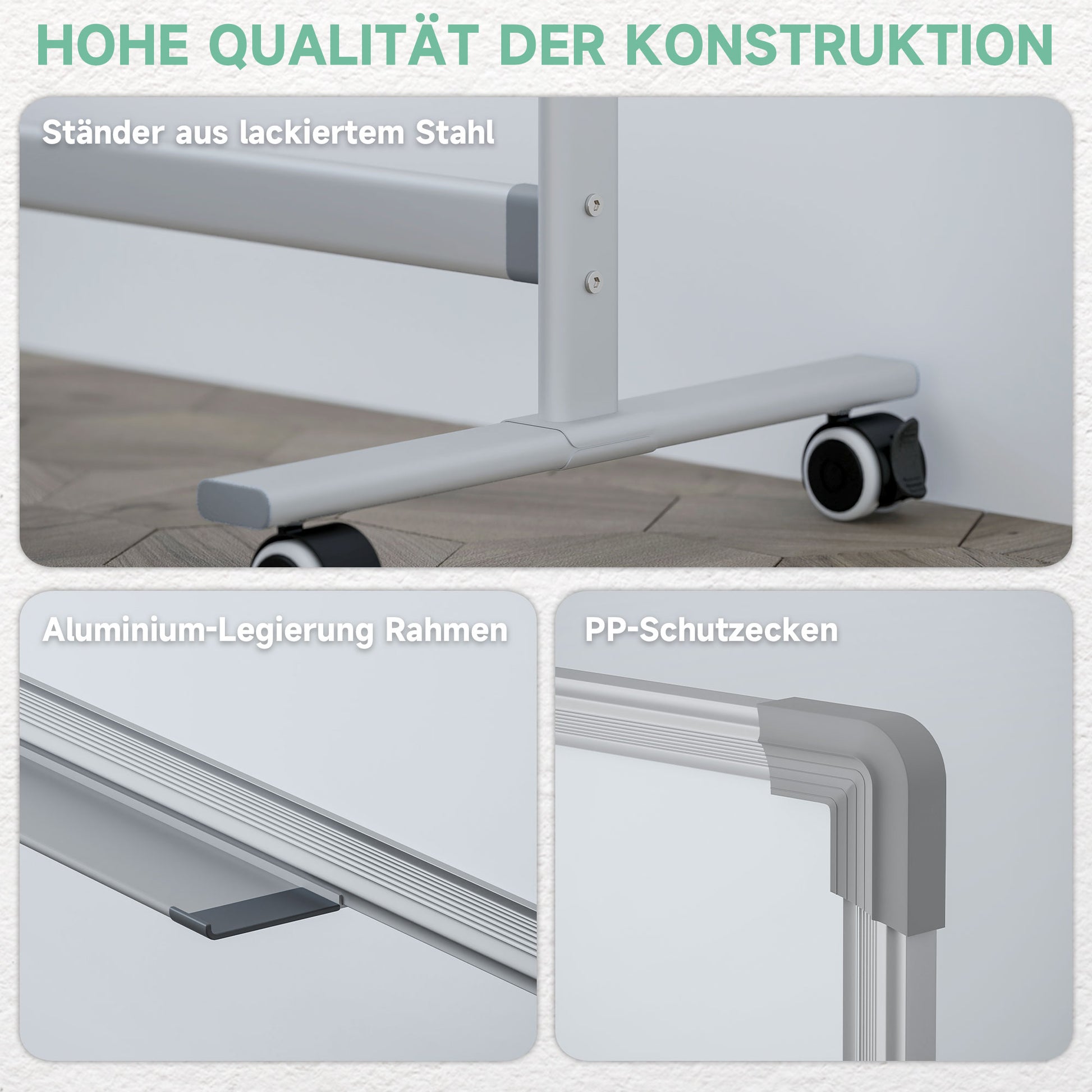 Double-Sided Magnetic Whiteboard 120 x 90 cm Magnetic Board with Pen Tray and Aluminum Frame Rotating Mobile Magnet for Office, Home