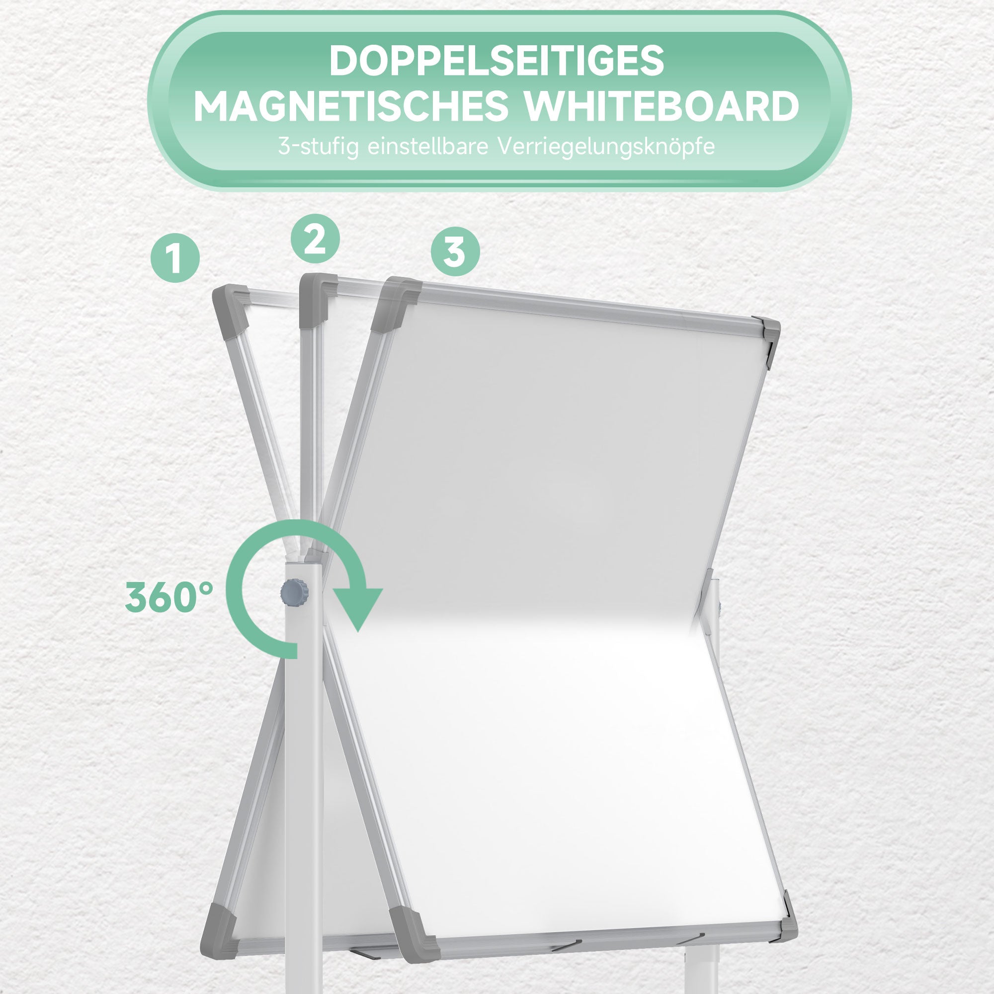 Double-Sided Magnetic Whiteboard 120 x 90 cm Magnetic Board with Pen Tray and Aluminum Frame Rotating Mobile Magnet for Office, Home