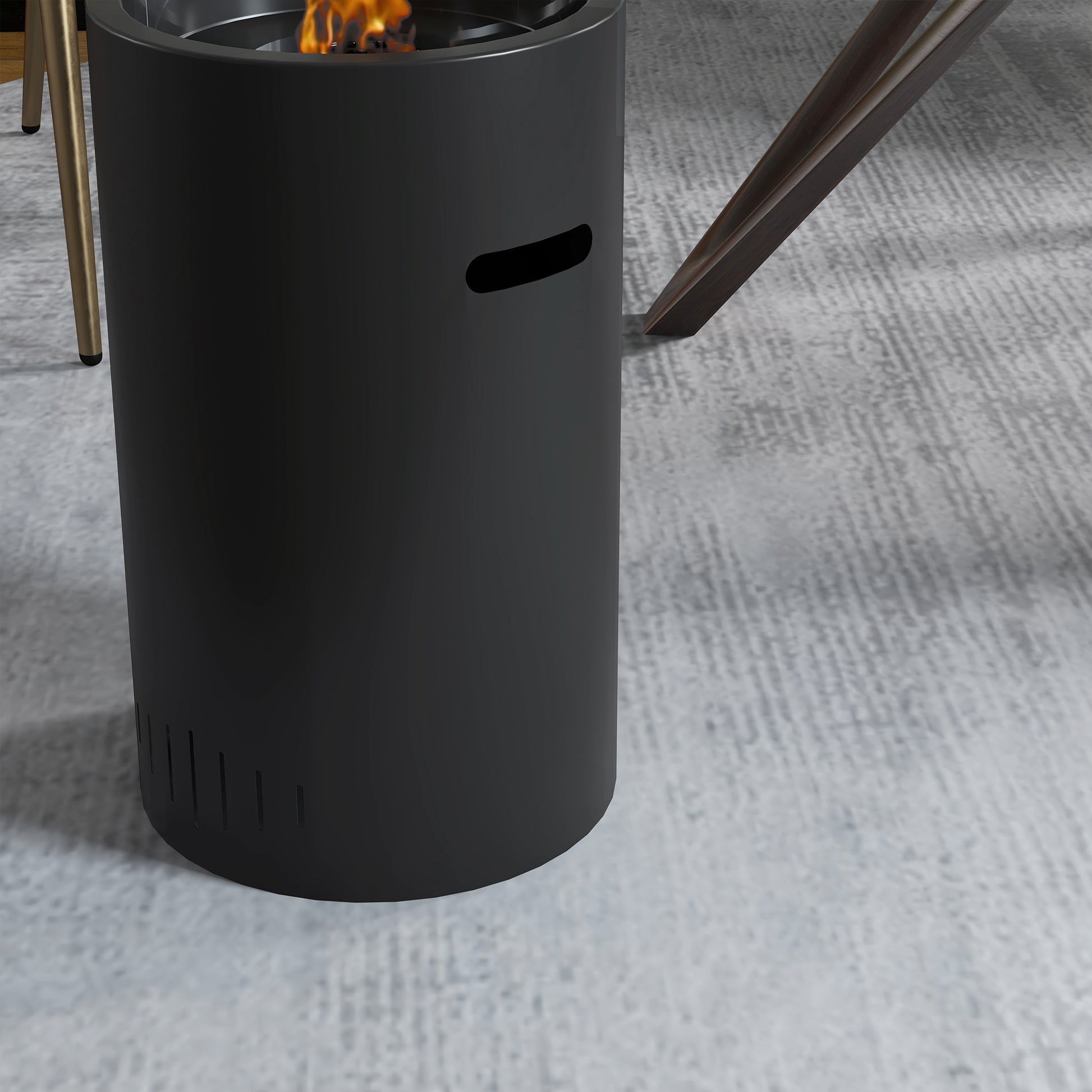 Bioethanol Fireplace made of Steel and Glass with a capacity of 0.3 L and a heating power for 15 sqm, 27 x 27 x 82 cm, Black