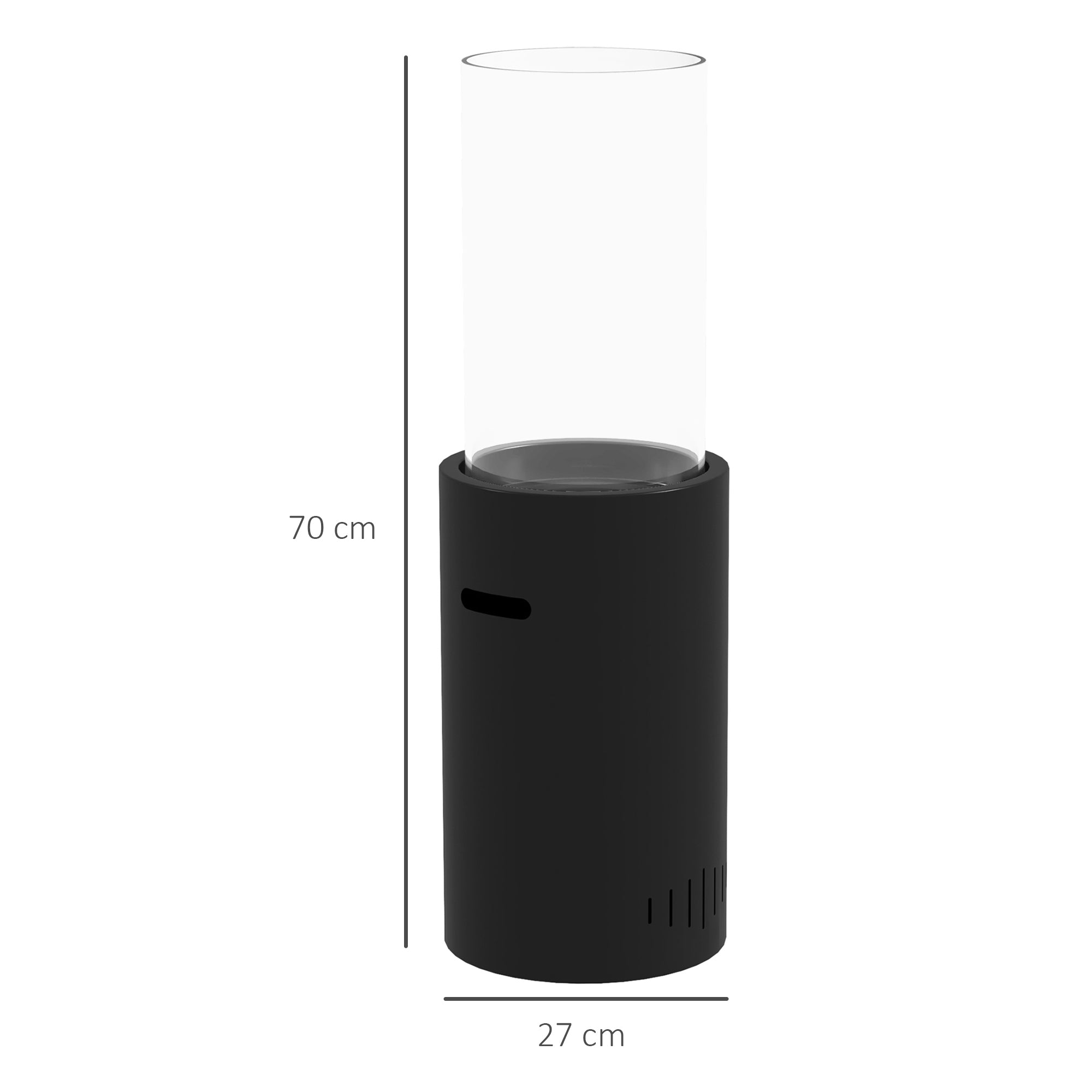 Bioethanol Fireplace made of Steel and Glass with a capacity of 0.3 L and a heating power for 15 sqm, 27 x 27 x 82 cm, Black
