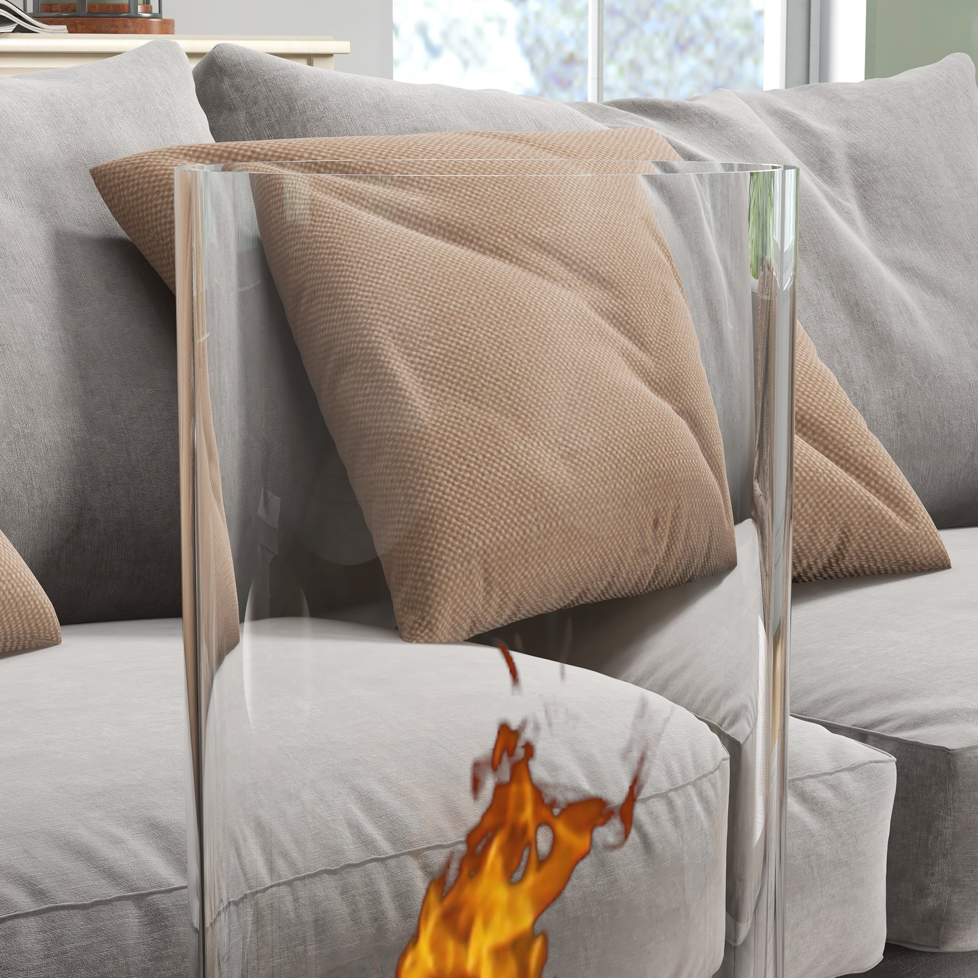 Bioethanol Fireplace made of Steel and Glass with a capacity of 0.3 L and a heating power for 15 sqm, 27 x 27 x 82 cm, Black