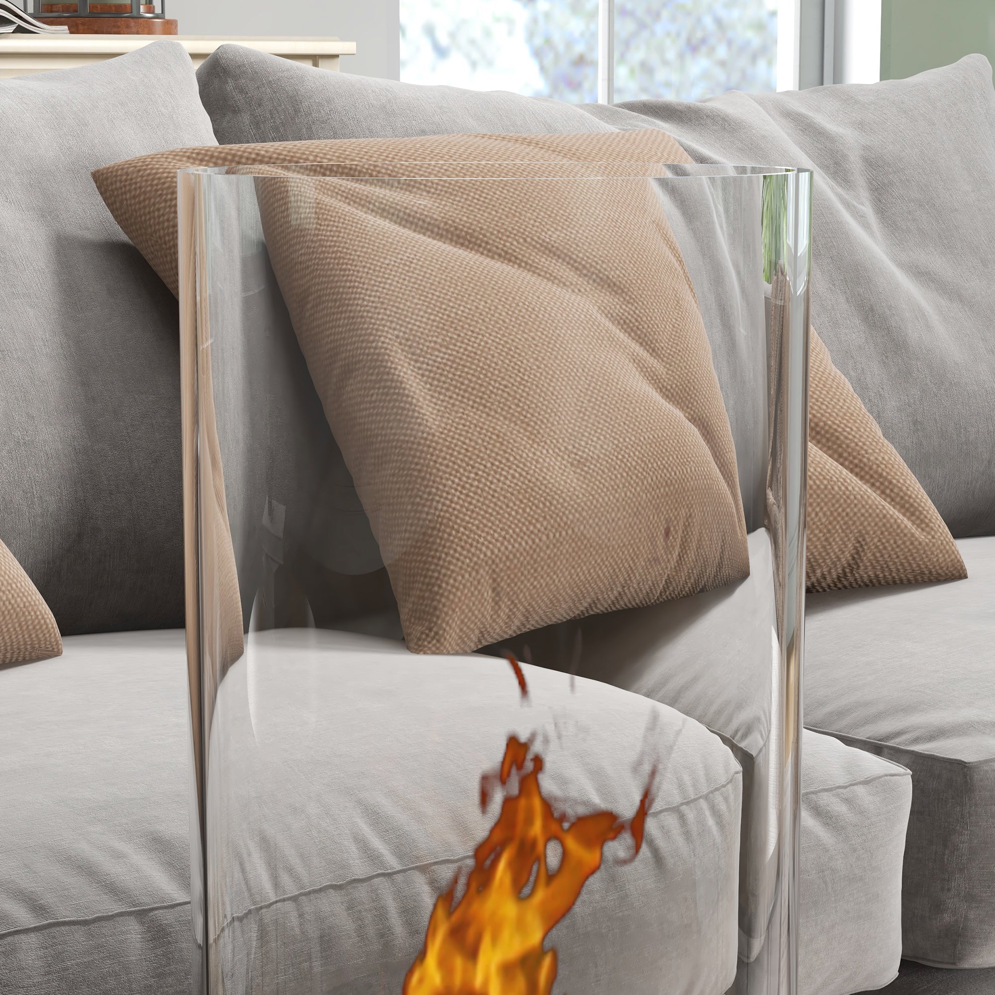 Bioethanol Fireplace made of Steel and Glass with a capacity of 0.3 L and a heating power for 15 sqm, 27 x 27 x 82 cm, Black