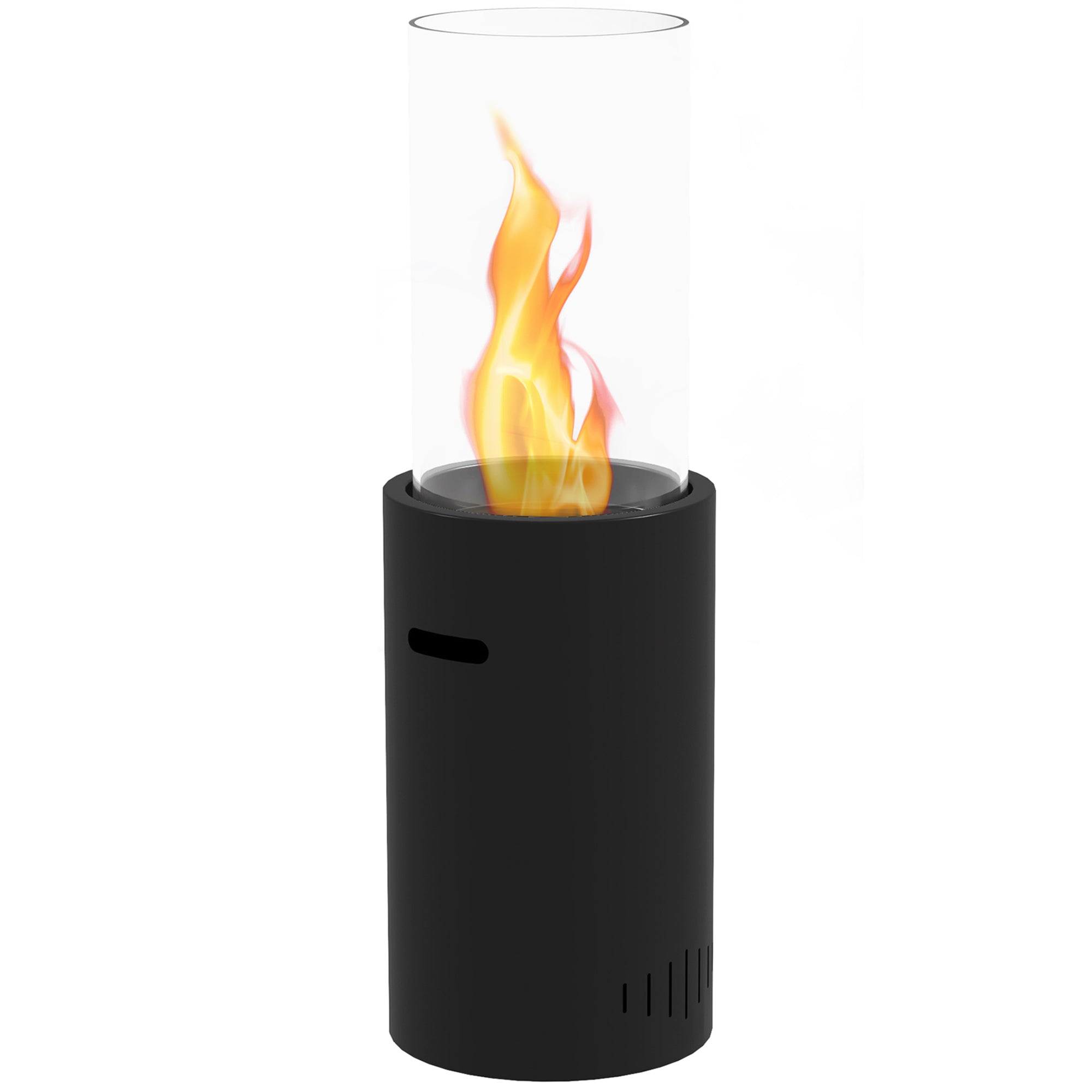 Bioethanol Fireplace made of Steel and Glass with a capacity of 0.3 L and a heating power for 15 sqm, 27 x 27 x 82 cm, Black