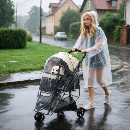 2-in-1 Dog Stroller Dog Buggy with Rain Cover Foldable for Dogs & Cats up to 10 kg Cat Stroller with Cushion Mesh Windows Doors Storage Basket Cat Wagon Buggy Khaki