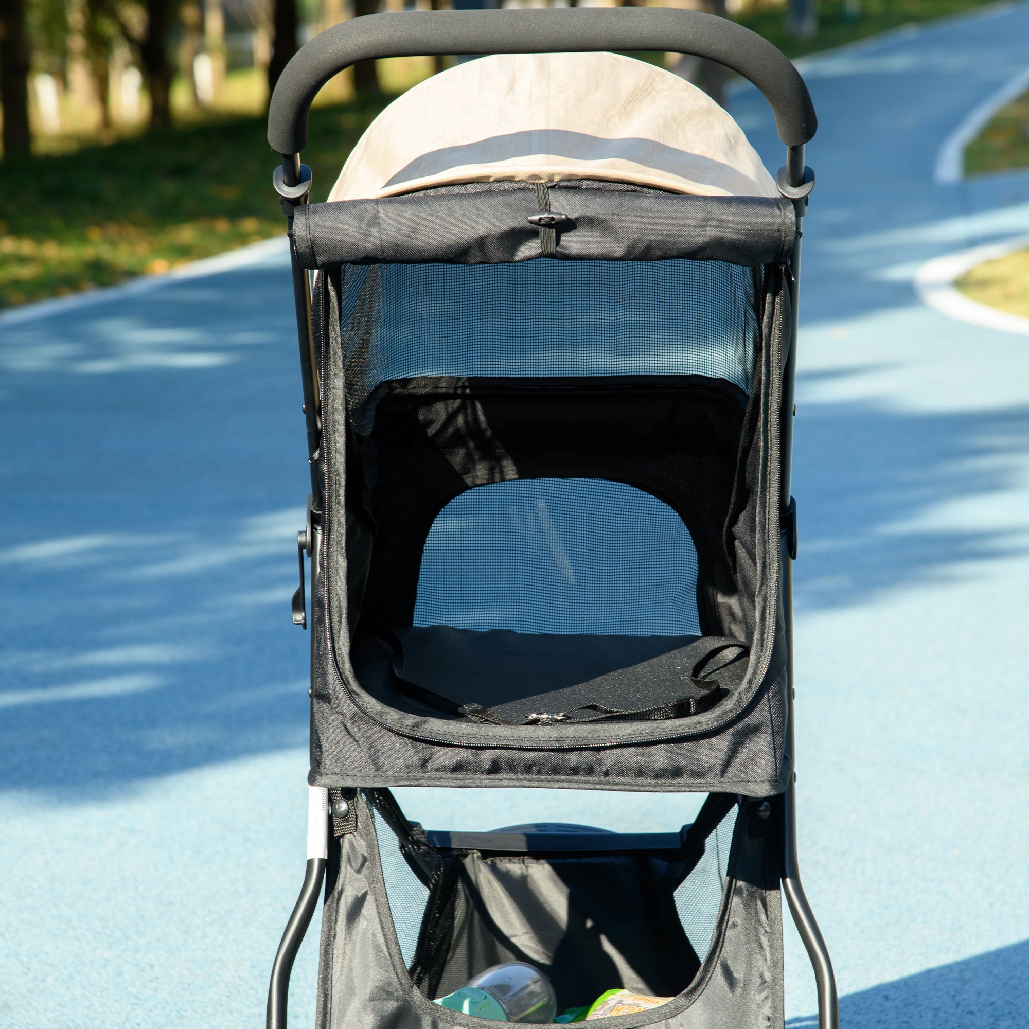 2-in-1 Dog Stroller Dog Buggy with Rain Cover Foldable for Dogs & Cats up to 10 kg Cat Stroller with Cushion Mesh Windows Doors Storage Basket Cat Wagon Buggy Khaki