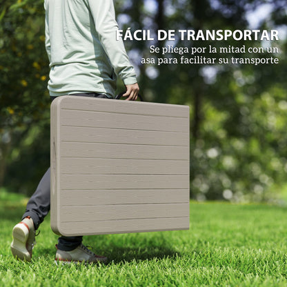 3-Piece Folding Camping Set Folding Camping Table with Benches Includes 1 Table 180x74x74 cm and 2 Waterproof Wood Effect Benches for Camping Garden Picnic Brown