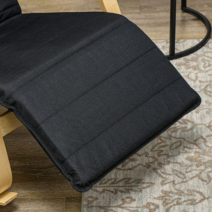 Rocking Chair Nursing Relax Lounge Chair with Adjustable Footrest, Side Pocket, and Headrest, Rocking Chair for Bedroom, 67 x 110 x 91 cm Black