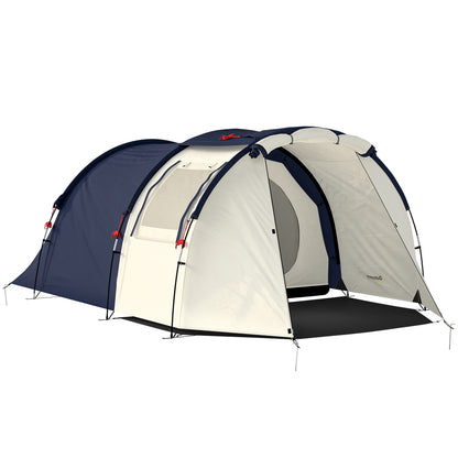 4-Person Tunnel Tent — Separate Living & Sleeping Areas, 3000mm Waterproof, Carry Bag — Navy & Cream