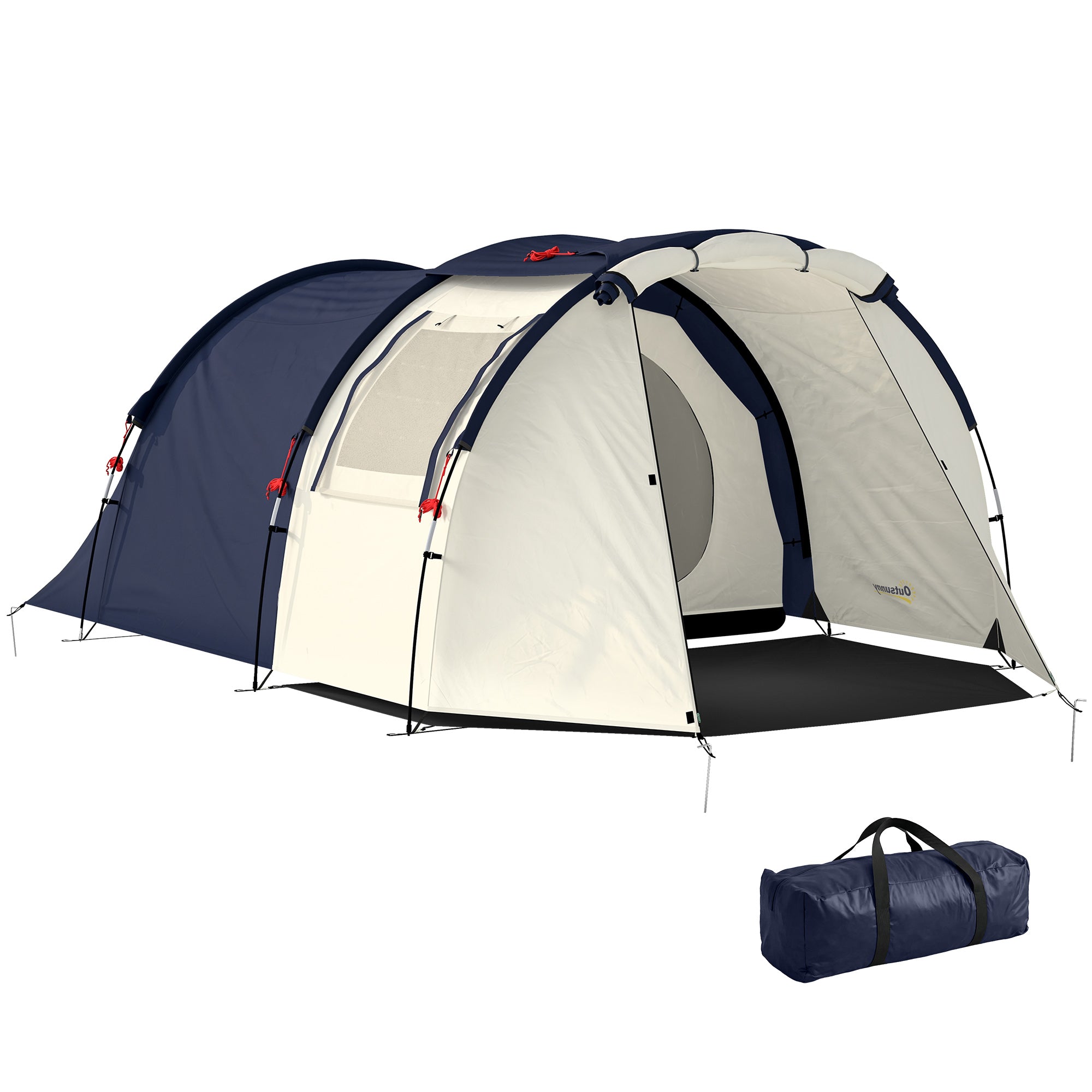 4-Person Tunnel Tent — Separate Living & Sleeping Areas, 3000mm Waterproof, Carry Bag — Navy & Cream