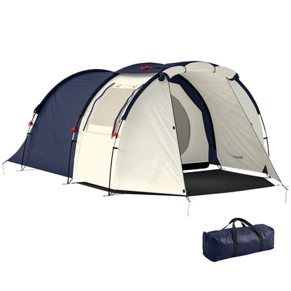 4-Person Tunnel Tent — Separate Living & Sleeping Areas, 3000mm Waterproof, Carry Bag — Navy & Cream