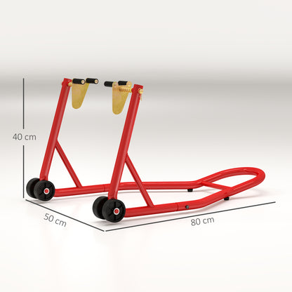 Universal Front Motorcycle Lift Stand Portable and Mobile Steel Support with Wheels for Repair and Parking in Red 80x50x40 cm