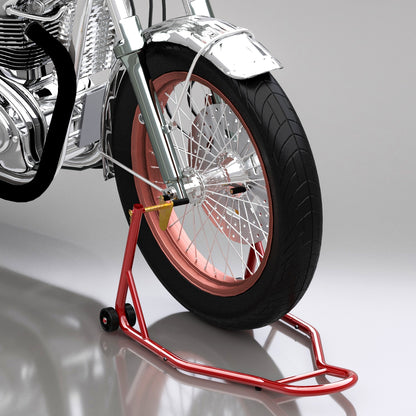 Universal Front Motorcycle Lift Stand Portable and Mobile Steel Support with Wheels for Repair and Parking in Red 80x50x40 cm