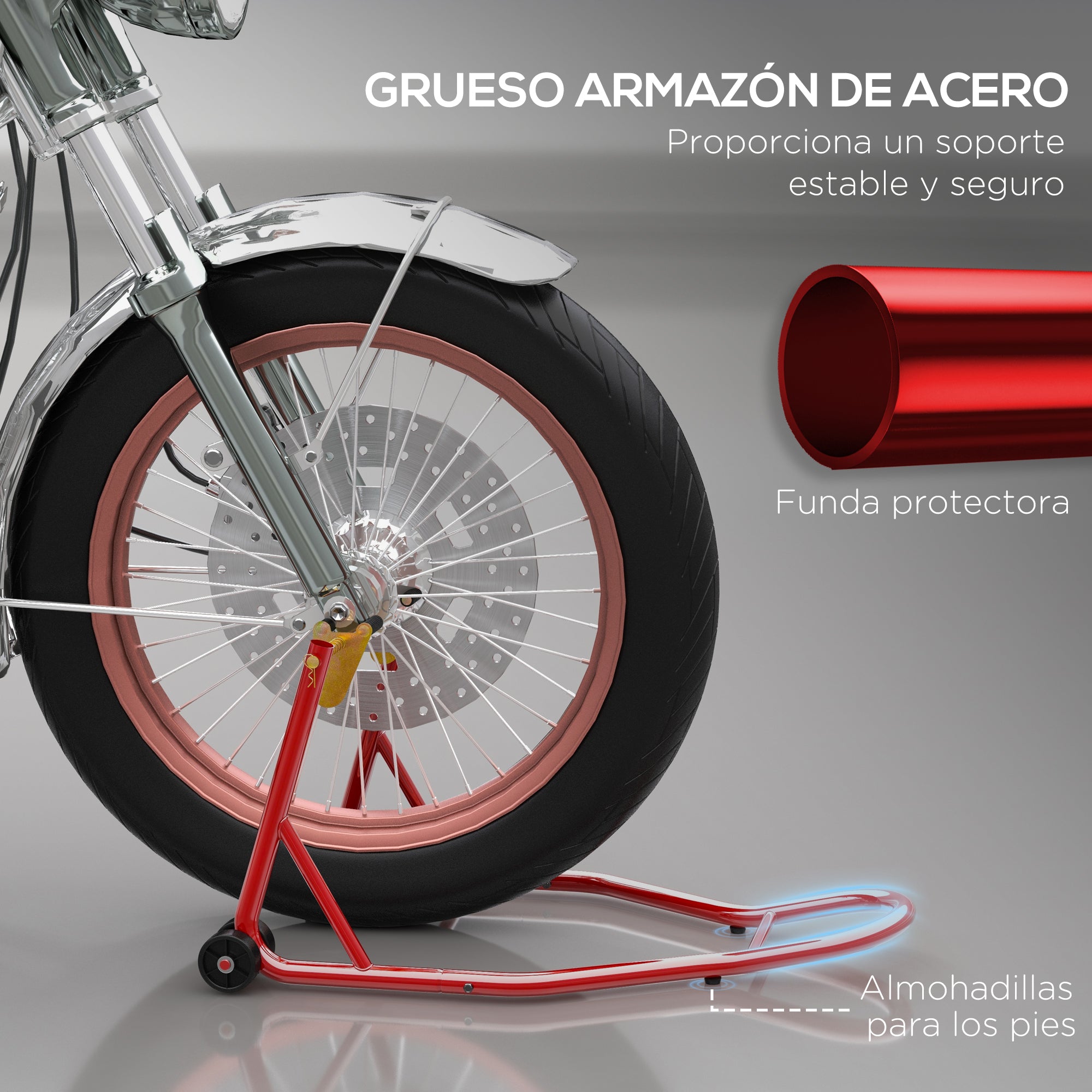 Universal Front Motorcycle Lift Stand Portable and Mobile Steel Support with Wheels for Repair and Parking in Red 80x50x40 cm