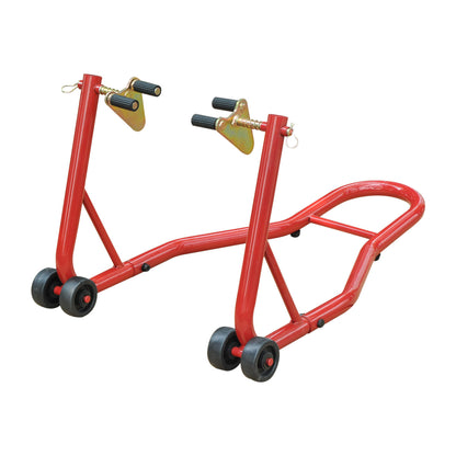 Universal Front Motorcycle Lift Stand Portable and Mobile Steel Support with Wheels for Repair and Parking in Red 80x50x40 cm