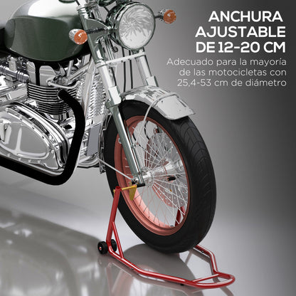 Universal Front Motorcycle Lift Stand Portable and Mobile Steel Support with Wheels for Repair and Parking in Red 80x50x40 cm