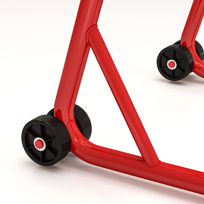 Universal Front Motorcycle Lift Stand Portable and Mobile Steel Support with Wheels for Repair and Parking in Red 80x50x40 cm