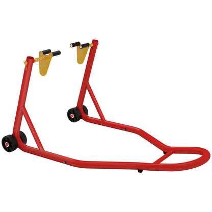 Universal Front Motorcycle Lift Stand Portable and Mobile Steel Support with Wheels for Repair and Parking in Red 80x50x40 cm