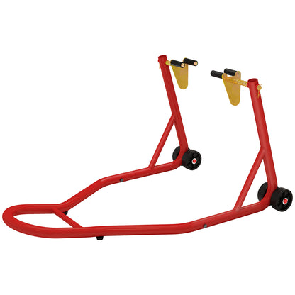Universal Front Motorcycle Lift Stand Portable and Mobile Steel Support with Wheels for Repair and Parking in Red 80x50x40 cm