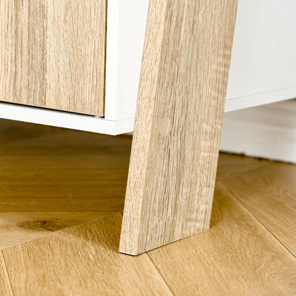 Scandinavian Style Wooden Ladder Bookcase with 3 Shelves and 1 Storage Cabinet Modern 60x40x171 cm Oak and White