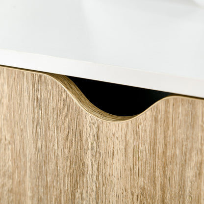 Scandinavian Style Wooden Ladder Bookcase with 3 Shelves and 1 Storage Cabinet Modern 60x40x171 cm Oak and White