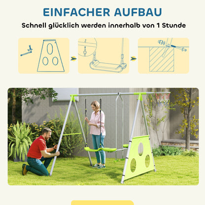 3 in 1 swing frame outdoor swing set with 2 swings, basketball hoop, soccer goal, double swing children's swing with metal frame, garden swing for children