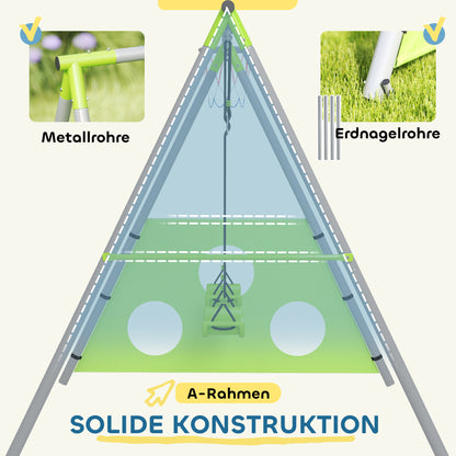 3 in 1 swing frame outdoor swing set with 2 swings, basketball hoop, soccer goal, double swing children's swing with metal frame, garden swing for children