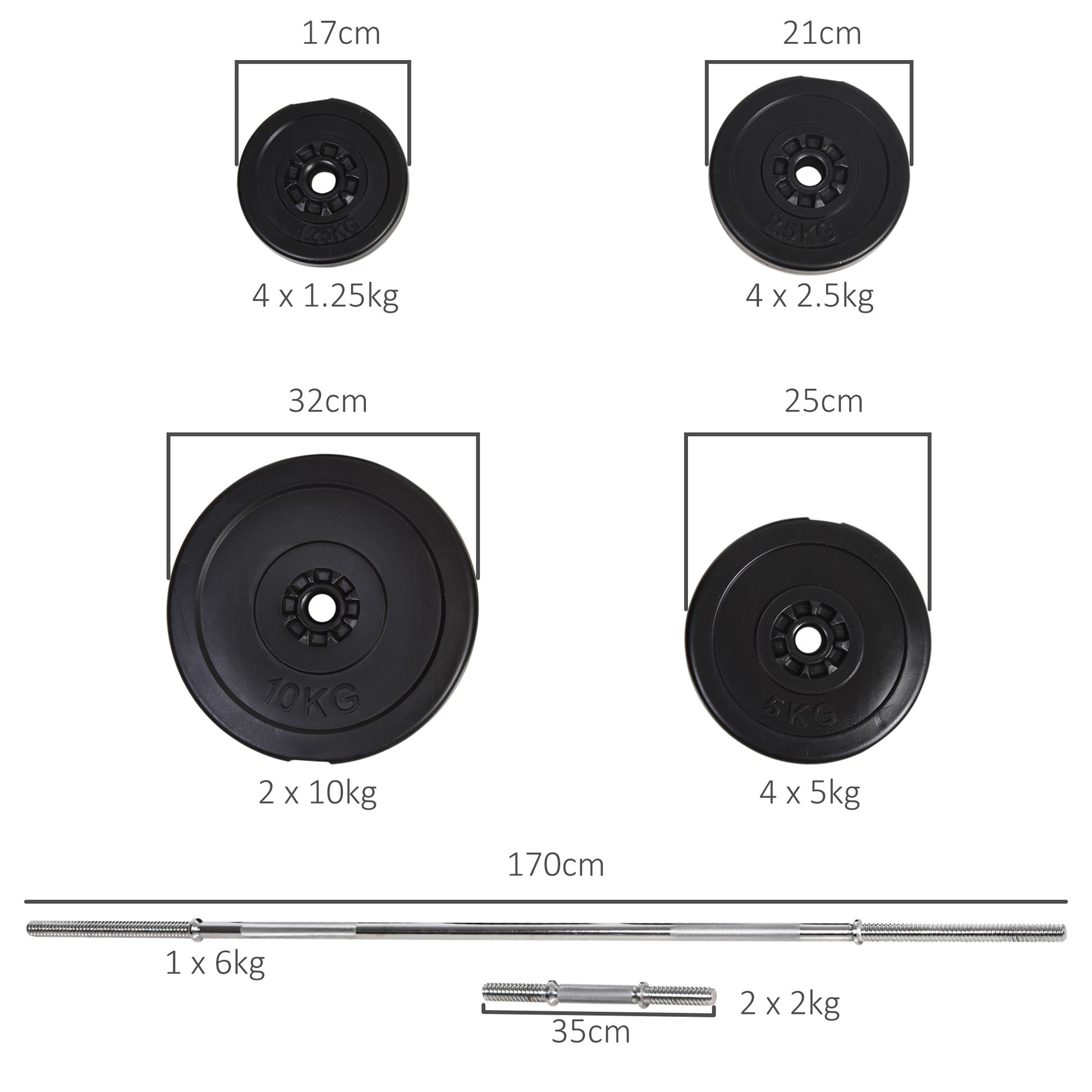 55 kg Weight Set with Dumbbells and Adjustable 2-in-1 Barbell with 170 cm Bar for Bodybuilding Fitness Training at Home Gym Black