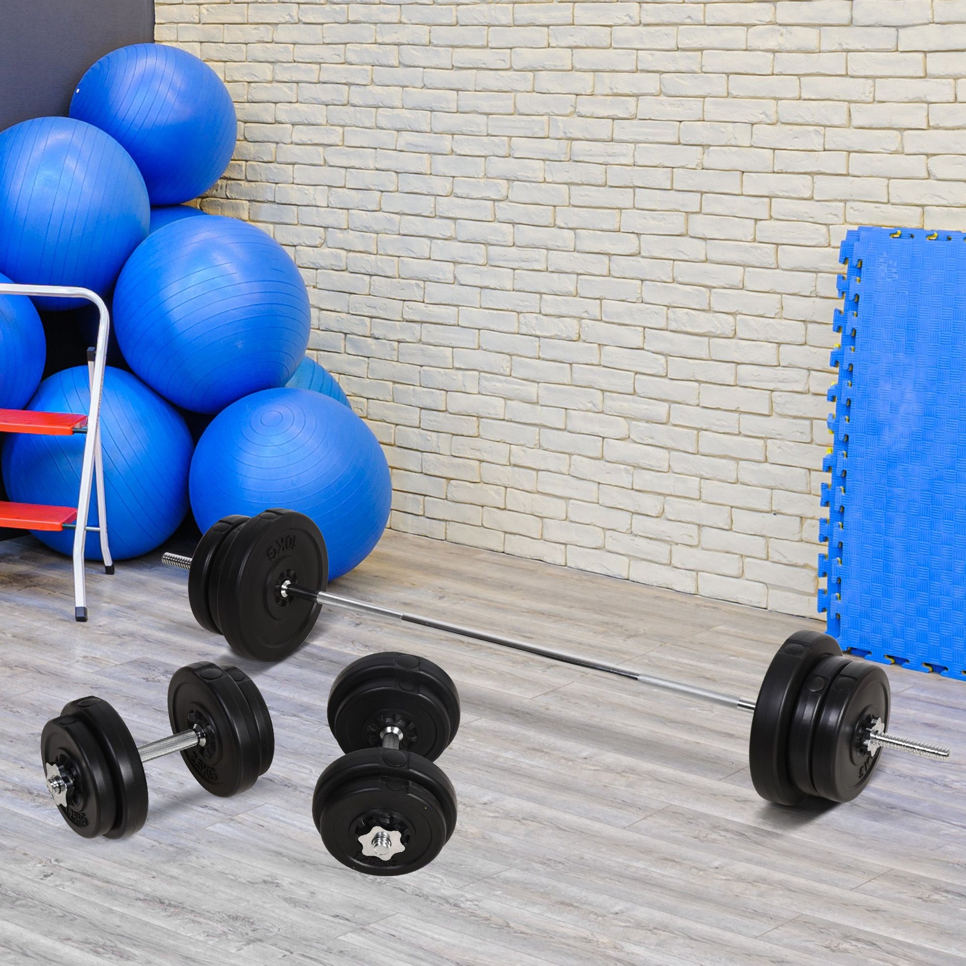 55 kg Weight Set with Dumbbells and Adjustable 2-in-1 Barbell with 170 cm Bar for Bodybuilding Fitness Training at Home Gym Black