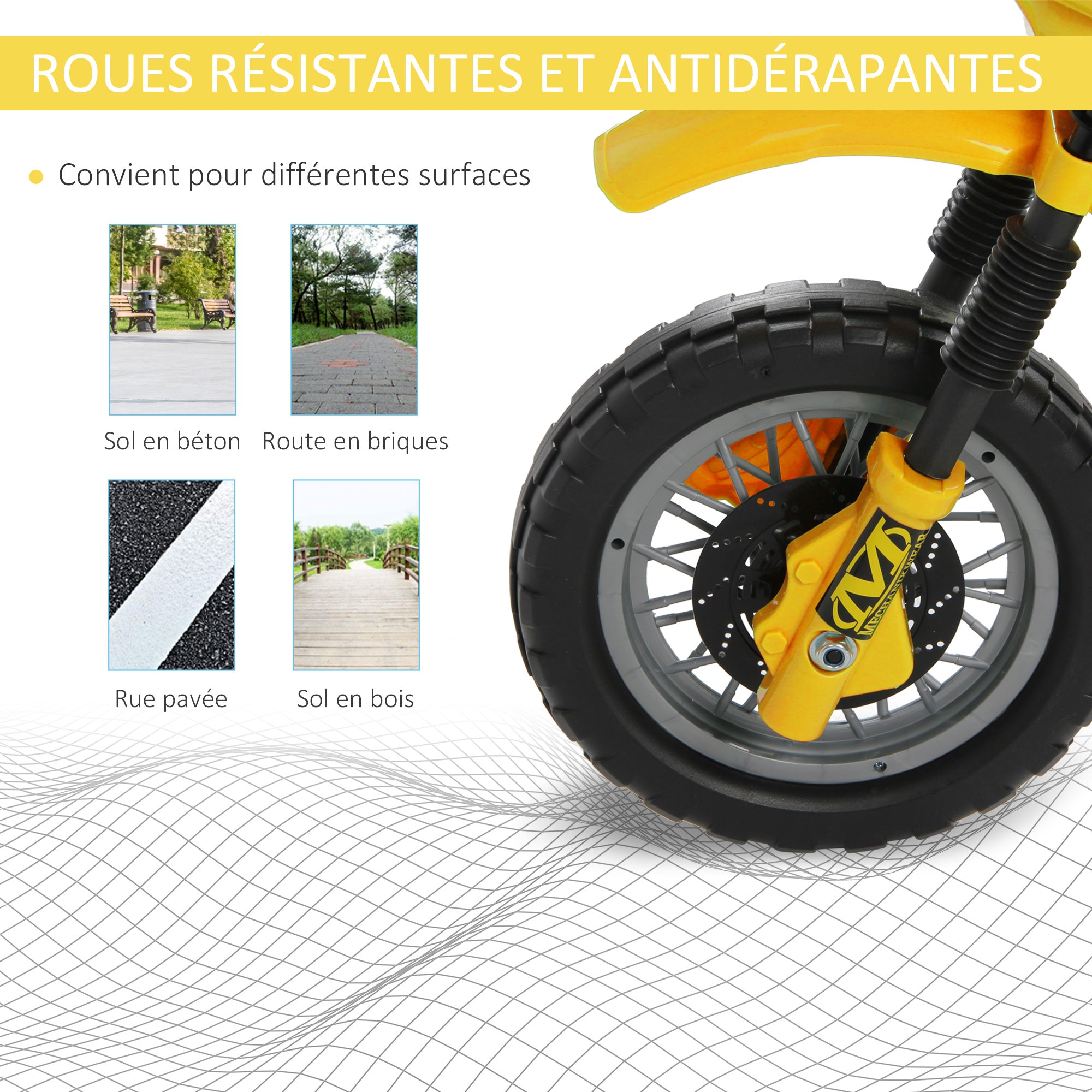 Kids Electric Motorcycle, Cross-Country Motorcycle for Kids with 6V Battery, Headlights, Music, and Training Wheels, Ages 3-6, Load 25KG, Yellow and Black