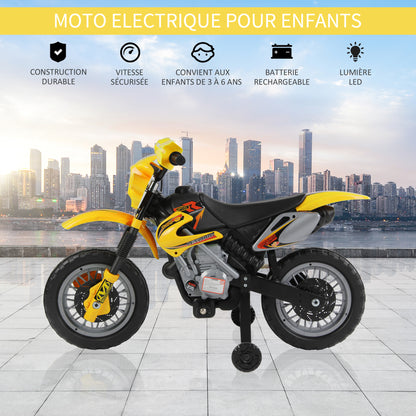 Kids Electric Motorcycle, Cross-Country Motorcycle for Kids with 6V Battery, Headlights, Music, and Training Wheels, Ages 3-6, Load 25KG, Yellow and Black