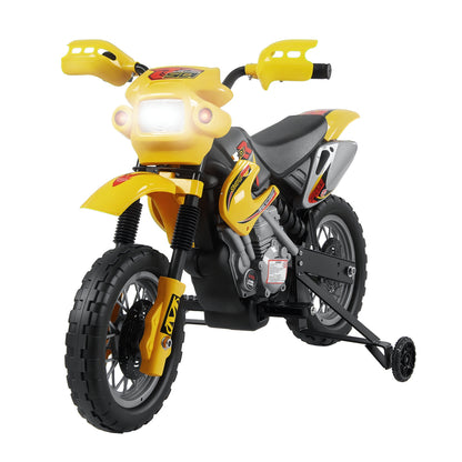Kids Electric Motorcycle, Cross-Country Motorcycle for Kids with 6V Battery, Headlights, Music, and Training Wheels, Ages 3-6, Load 25KG, Yellow and Black