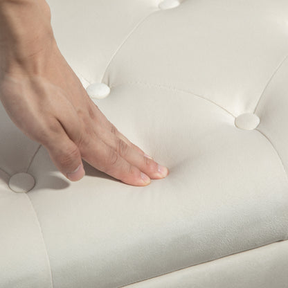 Storage Bench, Storage Chest, with Lid, Velvet-Effect Fabric, Wood Legs, Holds up to 120 kg, for Living Room, Bedroom, Entryway, 80 x 35 x 40 cm, Cream