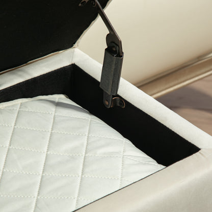 Storage Bench, Storage Chest, with Lid, Velvet-Effect Fabric, Wood Legs, Holds up to 120 kg, for Living Room, Bedroom, Entryway, 80 x 35 x 40 cm, Cream