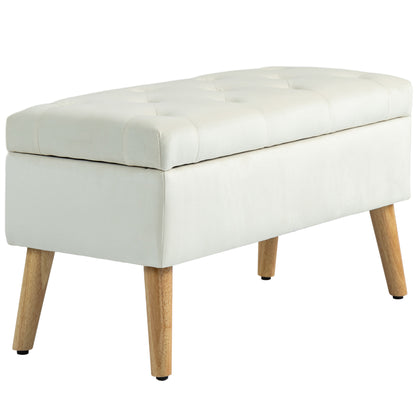 Storage Bench, Storage Chest, with Lid, Velvet-Effect Fabric, Wood Legs, Holds up to 120 kg, for Living Room, Bedroom, Entryway, 80 x 35 x 40 cm, Cream