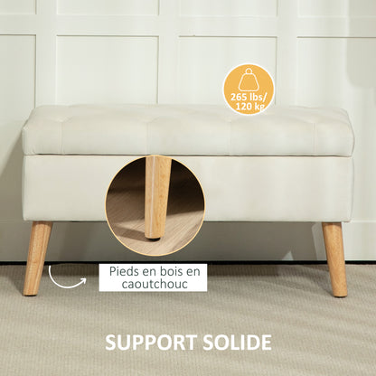 Storage Bench, Storage Chest, with Lid, Velvet-Effect Fabric, Wood Legs, Holds up to 120 kg, for Living Room, Bedroom, Entryway, 80 x 35 x 40 cm, Cream