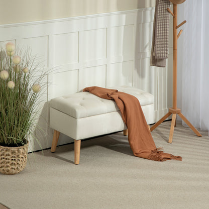 Storage Bench, Storage Chest, with Lid, Velvet-Effect Fabric, Wood Legs, Holds up to 120 kg, for Living Room, Bedroom, Entryway, 80 x 35 x 40 cm, Cream