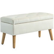 Storage Bench, Storage Chest, with Lid, Velvet-Effect Fabric, Wood Legs, Holds up to 120 kg, for Living Room, Bedroom, Entryway, 80 x 35 x 40 cm, Cream