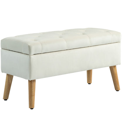 Storage Bench, Storage Chest, with Lid, Velvet-Effect Fabric, Wood Legs, Holds up to 120 kg, for Living Room, Bedroom, Entryway, 80 x 35 x 40 cm, Cream