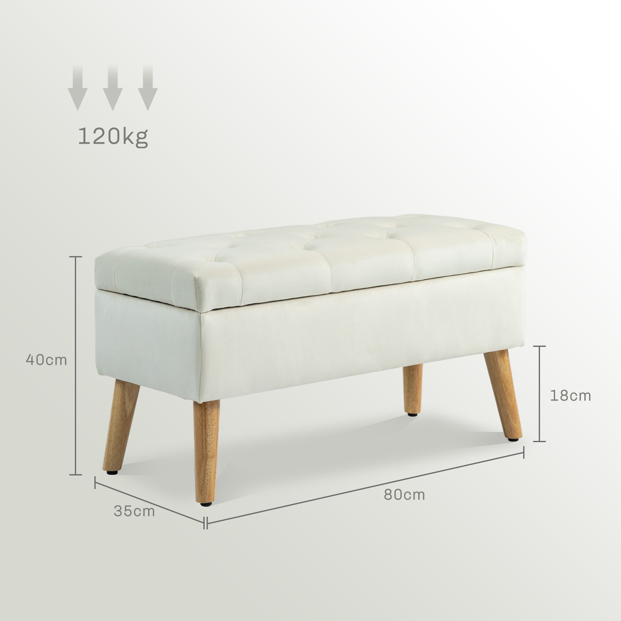Storage Bench, Storage Chest, with Lid, Velvet-Effect Fabric, Wood Legs, Holds up to 120 kg, for Living Room, Bedroom, Entryway, 80 x 35 x 40 cm, Cream