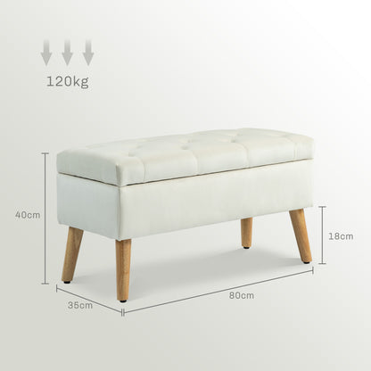 Storage Bench, Storage Chest, with Lid, Velvet-Effect Fabric, Wood Legs, Holds up to 120 kg, for Living Room, Bedroom, Entryway, 80 x 35 x 40 cm, Cream
