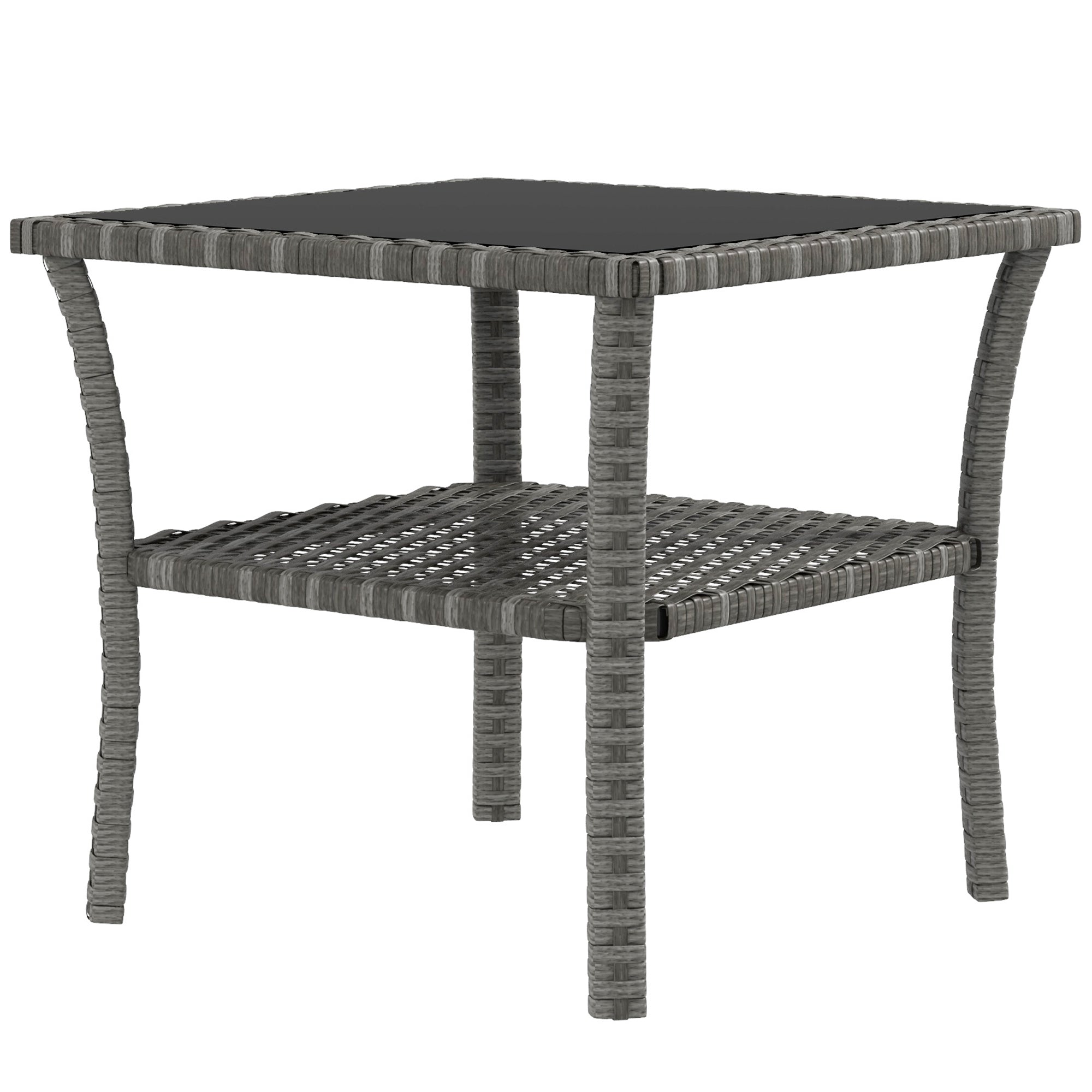 Square Synthetic Rattan Garden Table 50x50x45 cm Side Table with Glass Top and Galvanized Steel Frame Load 30 kg for Terrace Patio Gray Gradient