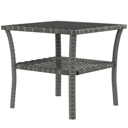 Square Synthetic Rattan Garden Table 50x50x45 cm Side Table with Glass Top and Galvanized Steel Frame Load 30 kg for Terrace Patio Gray Gradient